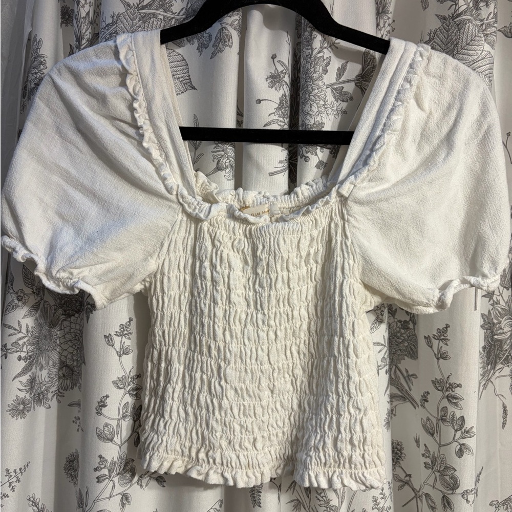 Monteau Cream Smocked Puff Sleeve Blouse